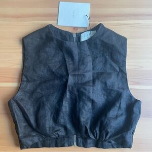 Dissh Black Linen Crop Top with Zip Back